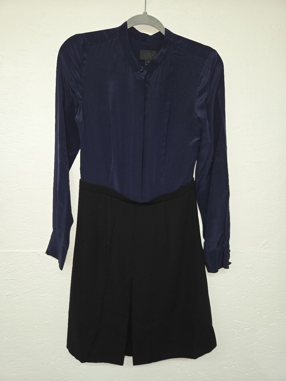 J.Crew Silk Navy Black Dress Size 2 Colorblock Chic